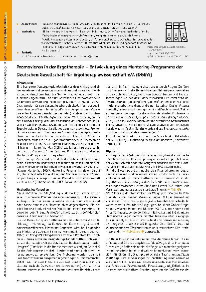 Vorschauseite 1: Promovieren in der Ergotherapie – Entwicklung eines Mentoring-Programms der Deutschen Gesellschaft für Ergotherapiewissenschaft e.V. (DGEW)