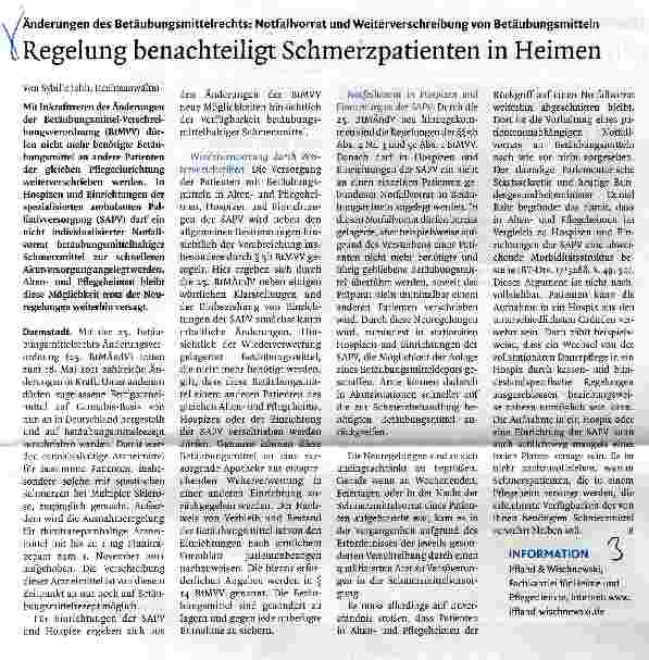 Vorschauseite 1: Regelung benachteiligt Schmerzpatienten in Heimen