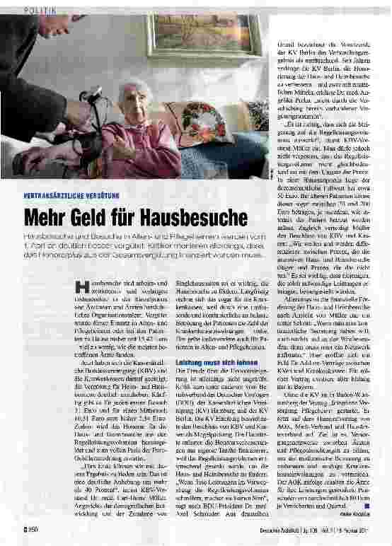 Vorschauseite 1: VERTRAGSÄRZTLICHE VERGÜTUNGMehr Geld für Hausbesuche