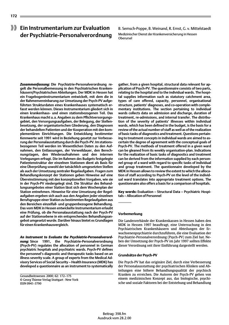 Vorschauseite 1: Ein Instrumentarium zur Evaluation der Psychiatrie-Personalverordnung