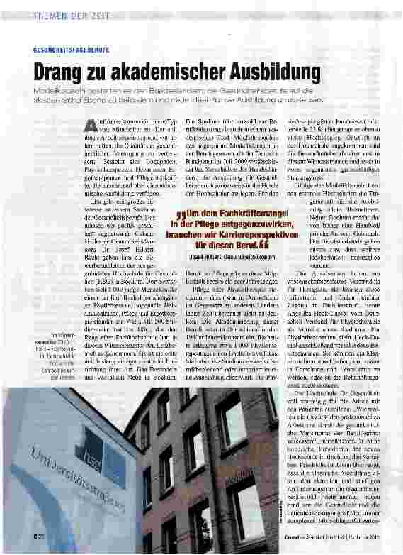 Vorschauseite 1: Drang zu akademischer AusbildungModellklauseln gestatten es den Bundesländern, die Gesundheitsberufe auf die akademische Ebene zu befördern und neue Ideen für die Ausbildung umzus…