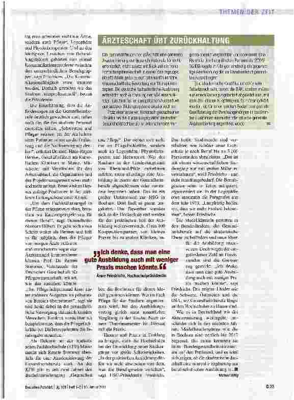Vorschauseite 2: Drang zu akademischer AusbildungModellklauseln gestatten es den Bundesländern, die Gesundheitsberufe auf die akademische Ebene zu befördern und neue Ideen für die Ausbildung umzus…
