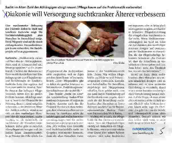 Vorschauseite 1: Diakonie will Versorgung suchtkranker Älterer verbessern