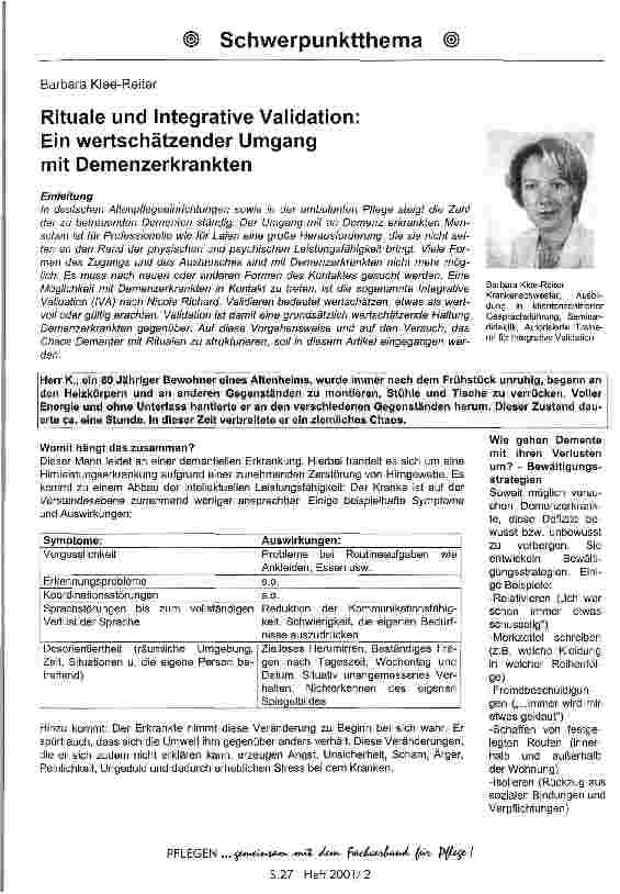 Vorschauseite 1: Rituale und Integrative Validation: Ein wertschätzender Umgang mit Demenzerkrankten