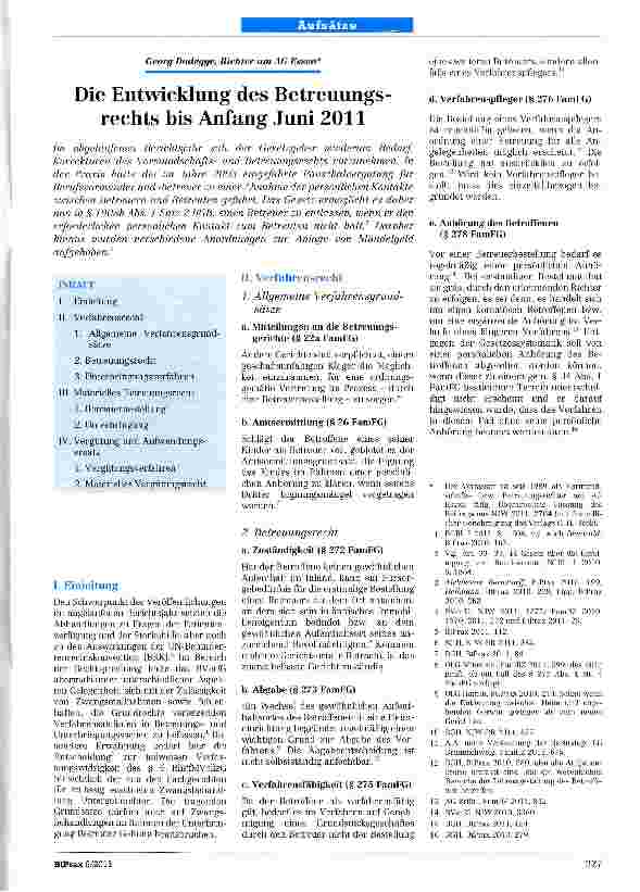 Vorschauseite 1: Die Entwicklung des Betreuungsrechts bis Anfang Juni 2011