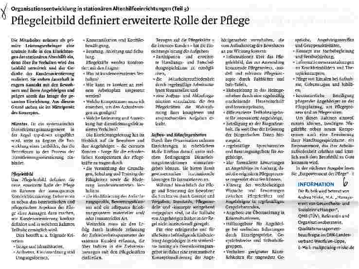 Vorschauseite 1: Pflegeleitbild definiert erweiterte Rolle der Pflege