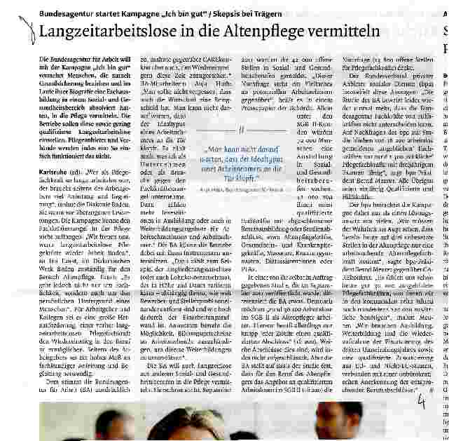 Vorschauseite 1: Langzeitarbeitslose in die Altenpflege vermitteln