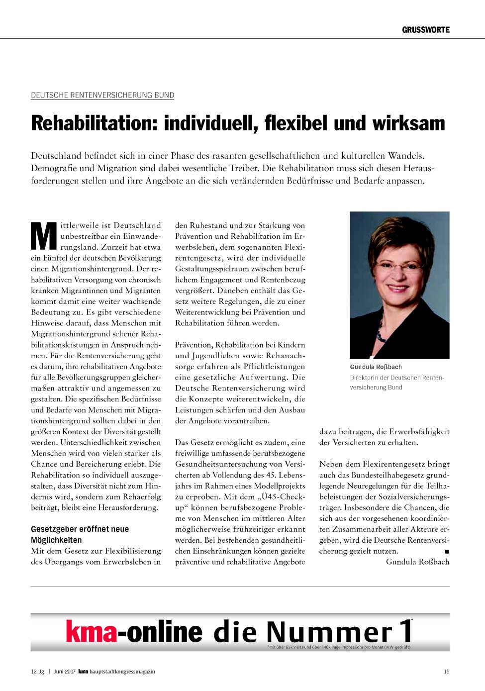 Vorschauseite 1: Deutsche Rentenversicherung Bund: Rehabilitation: individuell, flexibel und wirksam