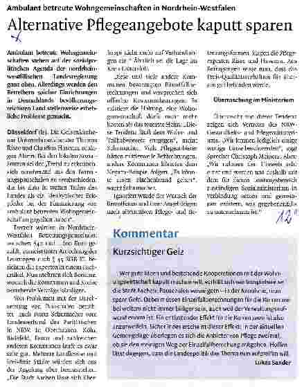 Vorschauseite 1: Alternative Pflegeangebote kaputt sparen