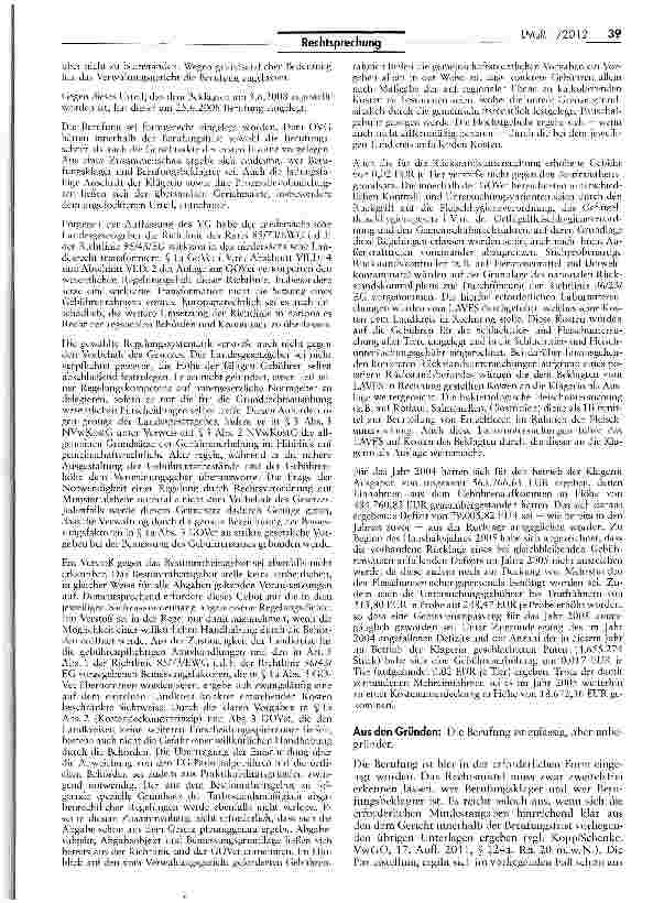 Vorschauseite 3: Gebühren für amtstierärztliche Untersuchungen GF1HG 26 II; GOVet la; NVerwKostG 3