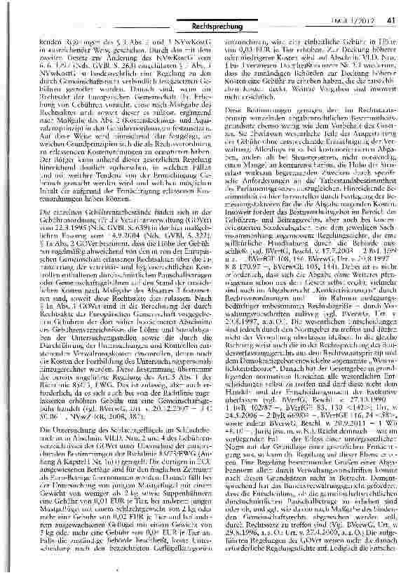 Vorschauseite 5: Gebühren für amtstierärztliche Untersuchungen GF1HG 26 II; GOVet la; NVerwKostG 3