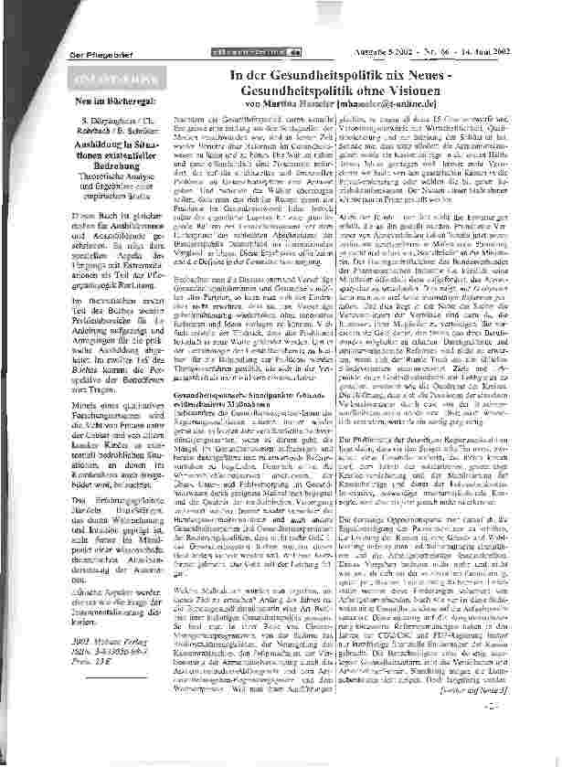 Vorschauseite 1: In der Gesundheitspolitik nix Neues -Gesundheitspolitik ohne Visionen