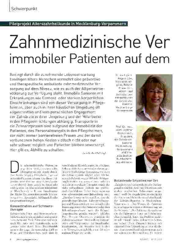 Vorschauseite 1: Zahnmedizinische Versorgung immobiler Patienten auf dem Prüfstand