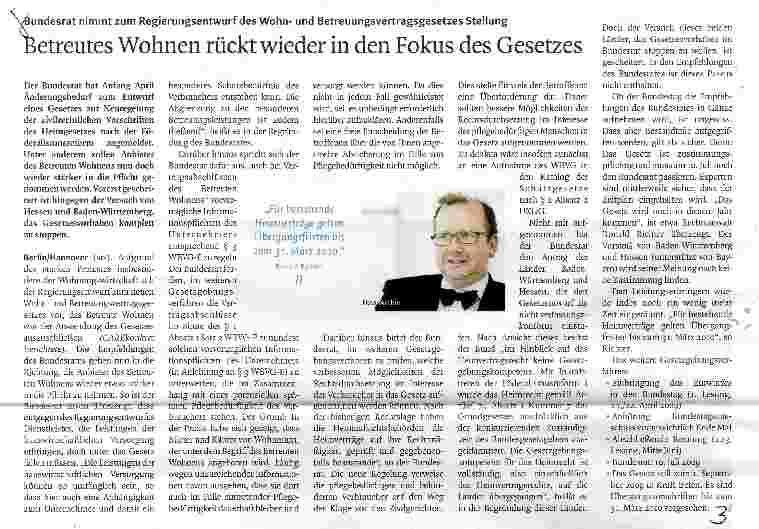Vorschauseite 1: Betreutes Wohnen rückt wieder in den Fokus des Gesetzes