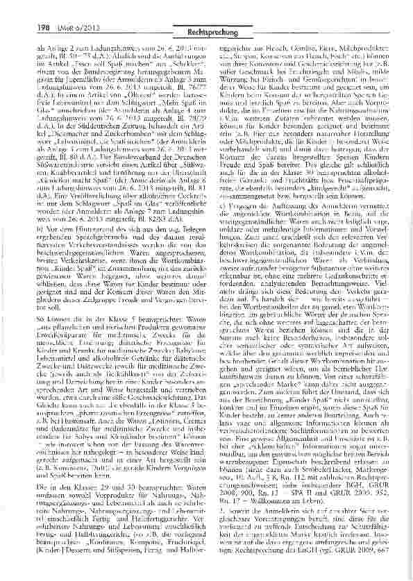 Vorschauseite 3: Eintragungsfähigkeit der Wortkombination „Kinder Spaß für Waren aus dem Bereich Eiweißpräparate für ernährungsmedizinische Zwecke MarkenG § 8 Abs. 2 Nrn. 1,2