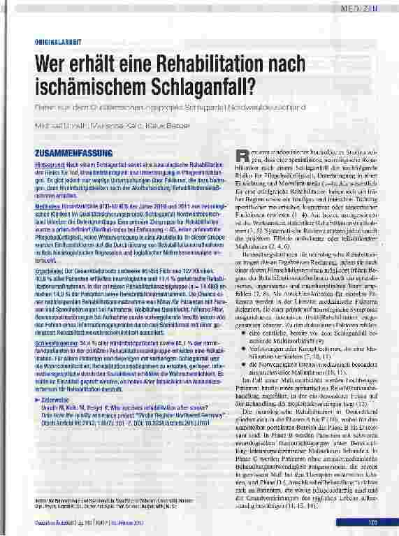 Vorschauseite 1: Wer erhält eine Rehabilitation nach ischämischem Schlaganfall?