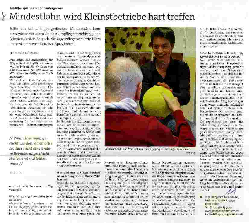 Vorschauseite 1: Mindestlohn wird Kleinstbetriebe hart treffen