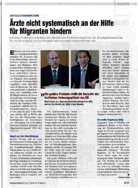 Vorschauseite 1: Ärzte nicht systematisch an der Hilfe für Migranten hindern