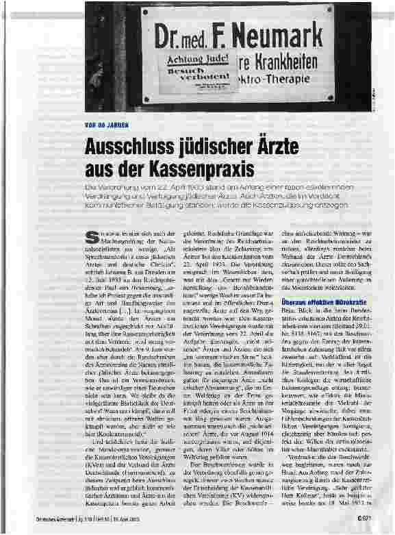 Vorschauseite 1: Ausschluss jüdischer Arzte aus der Kassenpraxis