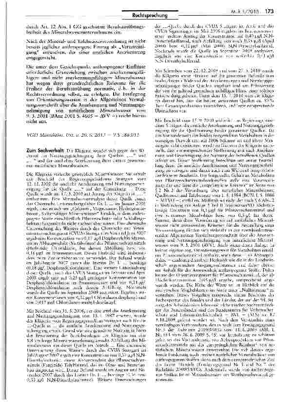Vorschauseite 2: Versagung der amtlichen Anerkennung als „natürliches Mineralwasser
