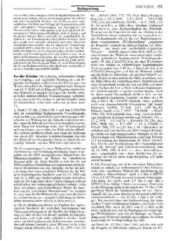 Vorschauseite 4: Versagung der amtlichen Anerkennung als „natürliches Mineralwasser