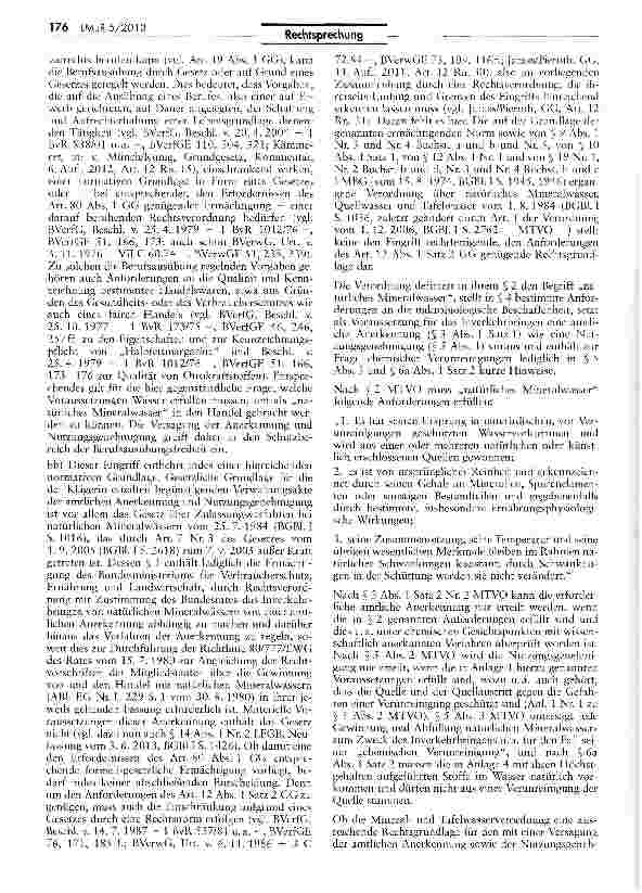 Vorschauseite 5: Versagung der amtlichen Anerkennung als „natürliches Mineralwasser