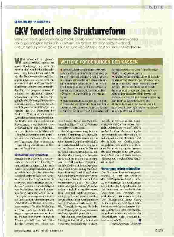 Vorschauseite 1: GKV fordert eine Strukturreform