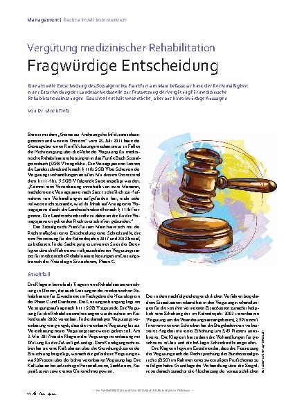 Vorschauseite 1: Vergütung medizinischer Rehabilitation Fragwürdige Entscheidung