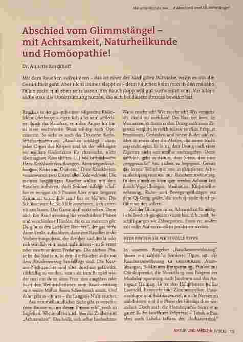 Vorschauseite 1: Abschied vom Glimmstängel - mit Achtsamkeit, Naturheilkunde und Homöopathie!
