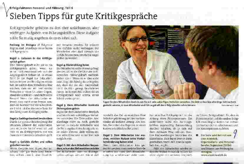 Vorschauseite 1: Erfolgsfaktoren Personal und Führung, Teil 6 Sieben Tipps für gute Kritikgespräche