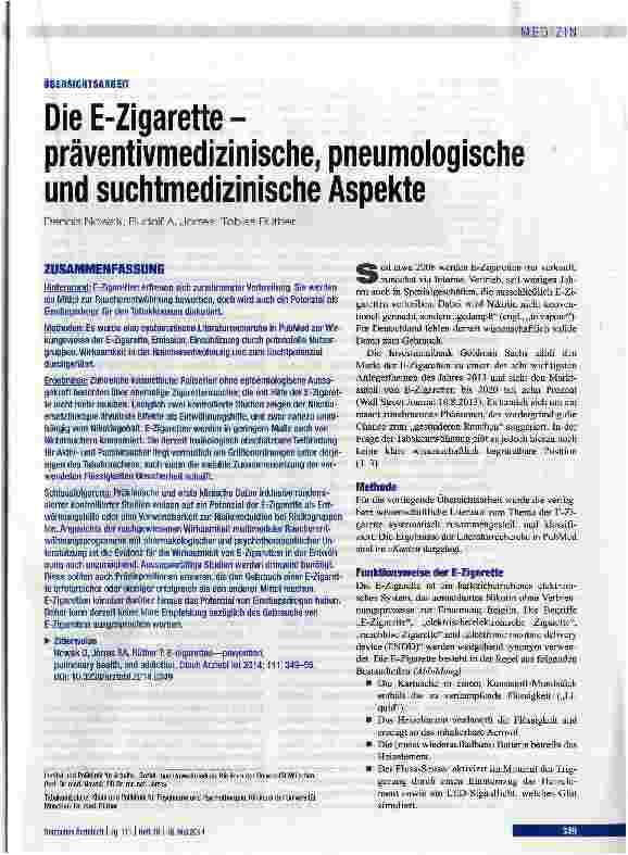 Vorschauseite 1: Die E-Zigarette -präventivmedizinische, pneumologische und suchtmedizinische Aspekte