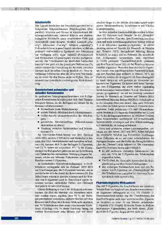 Vorschauseite 2: Die E-Zigarette -präventivmedizinische, pneumologische und suchtmedizinische Aspekte