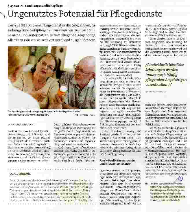 Vorschauseite 1: § 45 SGB XI: Familiengesundheitspflege Ungenutztes Potenzial für Pflegedienste