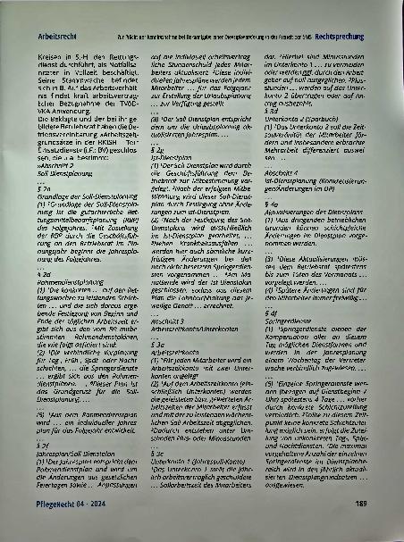 Vorschauseite 2: Zur Pflicht der Kenntnisnahme bei Bekanntgabe einer Dienstplanänderung in der Freizeit per SMS