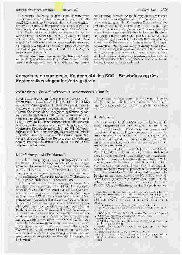 Vorschauseite 1: Anmerkungen zum neuen Kostenrecht des SGG - Beschränkung des Kostenrisikos klagender Vertragsärzte