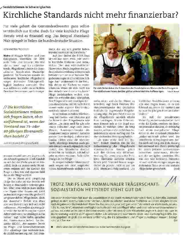 Vorschauseite 1: Kirchliche Standards nicht mehr finanzierbar?