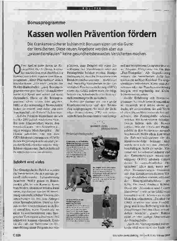 Vorschauseite 1: Kassen wollen Prävention fördern