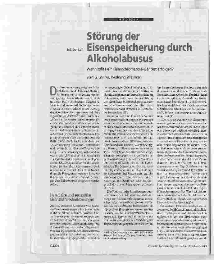Vorschauseite 1: Störung der Eisenspeicherung durch Alkoholabusus