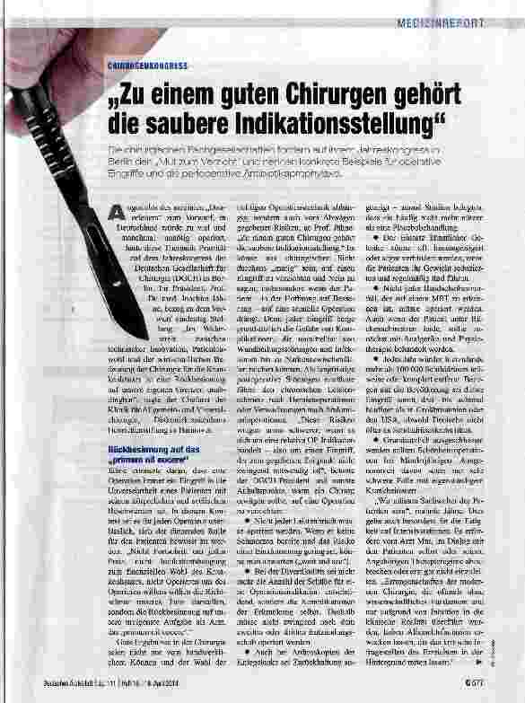 Vorschauseite 1: Zu einem guten Chirurgen gehört die saubere Indikationsstellung
