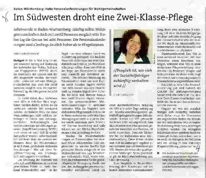 Vorschauseite 1: Im Südwesten droht eine Zwei-Klasse-Pflege