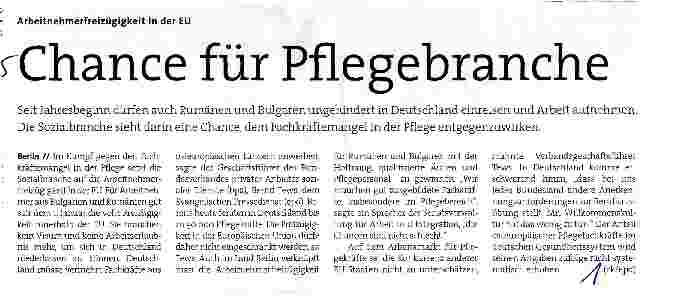 Vorschauseite 1: Chance für Pflegebranche