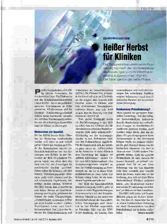 Vorschauseite 1: Heißer Herbst für Kliniken