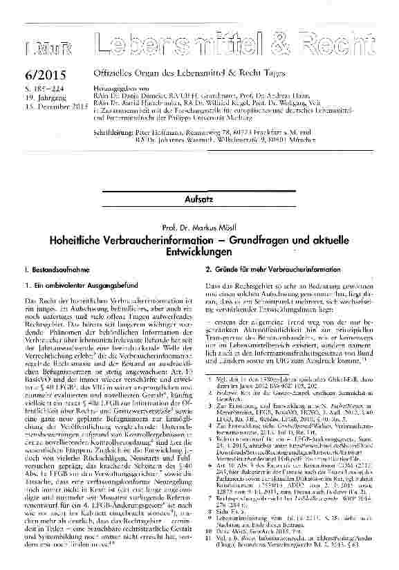 Vorschauseite 1: Hoheitliche Verbraucherinformation — Grundfragen und aktuelle Entwicklungen