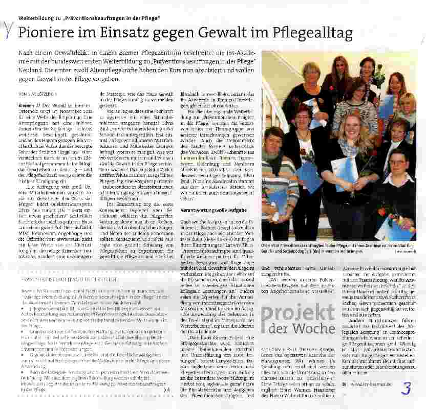 Vorschauseite 1: Pioniere im Einsatz gegen Gewalt im Pflegealltag