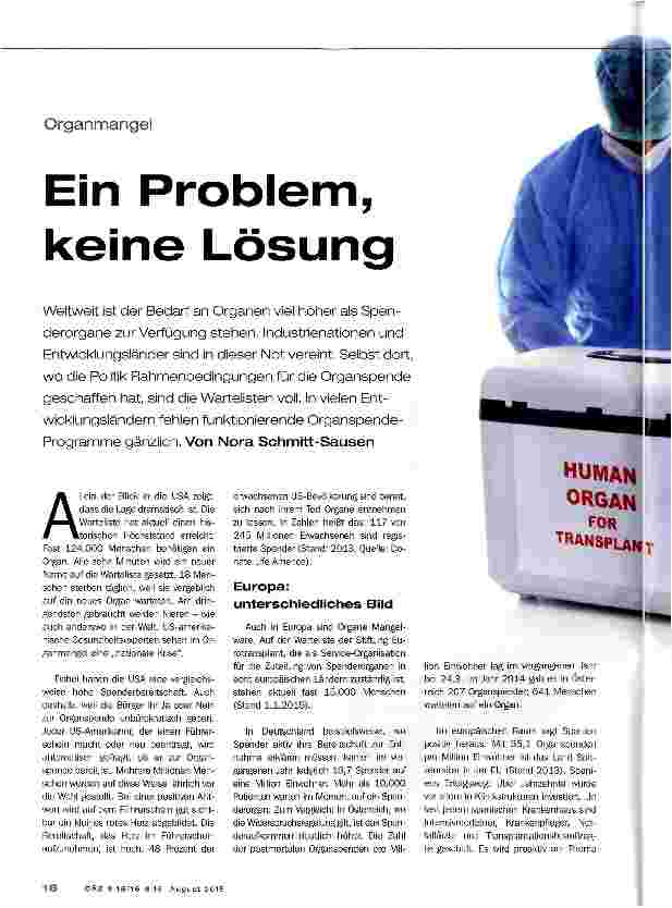 Vorschauseite 1: OrganmangelEin Problem, keine Lösung