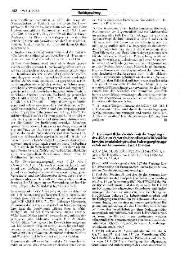 Vorschauseite 1: 7 Europarechtliche Vereinbarkeit der Regelungen des LFGB, zum Verbot des Hersteilens oder Behandeins bzw. des Inverkehrbringens eines Nahrungsergänzungs-mittels mit Aminosäuren (h…