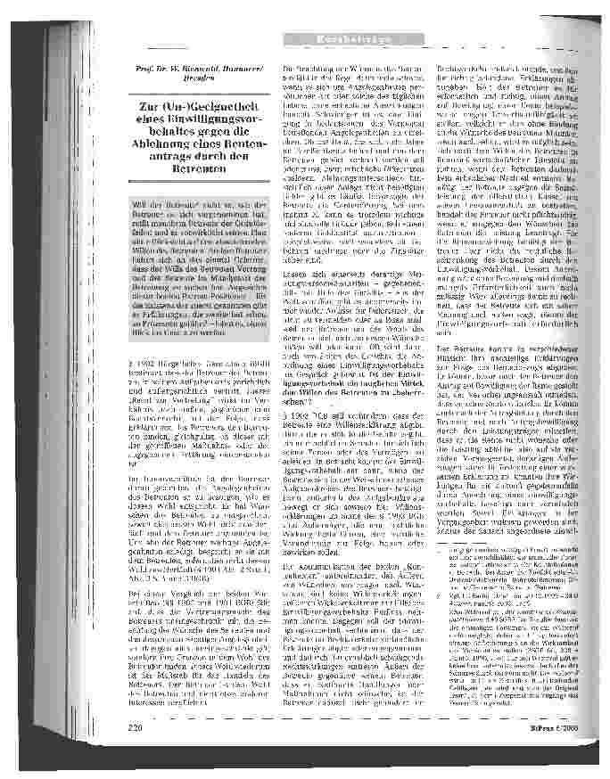 Vorschauseite 1: Zur (Un-)Geeignetheit eines Einwilligungsvorbehaltes gegen die Ablehnung eines Rentenantrags durch den Betreuten
