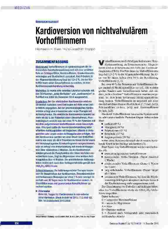 Vorschauseite 1: Kardioversion von nichtvalvulärem Vorhofflimmern