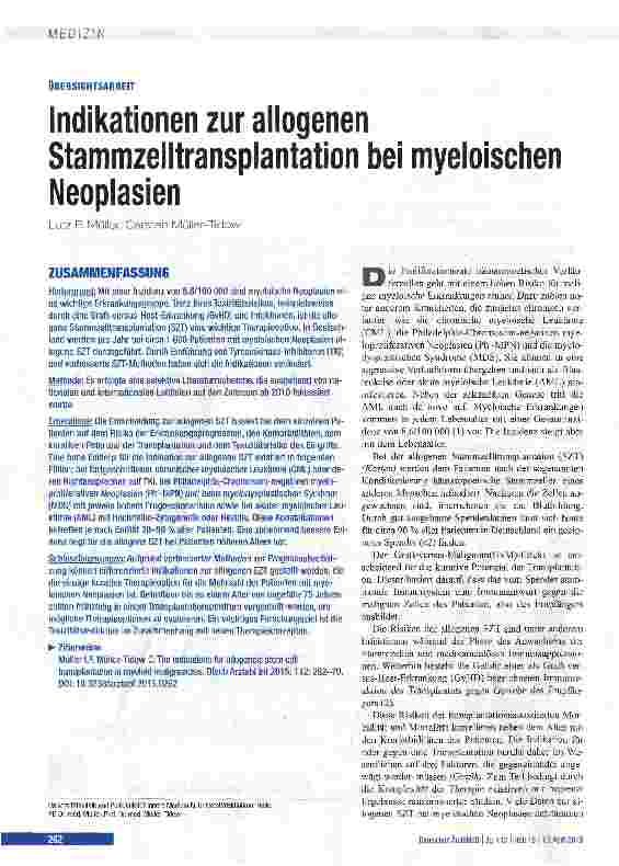 Vorschauseite 1: Indikationen zur allogenen Stammzelltransplantation bei myeloischen Neoplasien