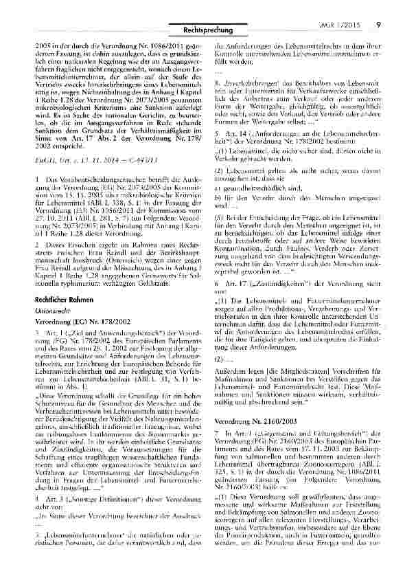Vorschauseite 2: Angleichung gesundheitspolizeilicher Vorschriften - Mikrobiologische Kriterien für Lebensmittel VO (EG) Nr. 178/2002; VO (EG) Nr. 2073/2005